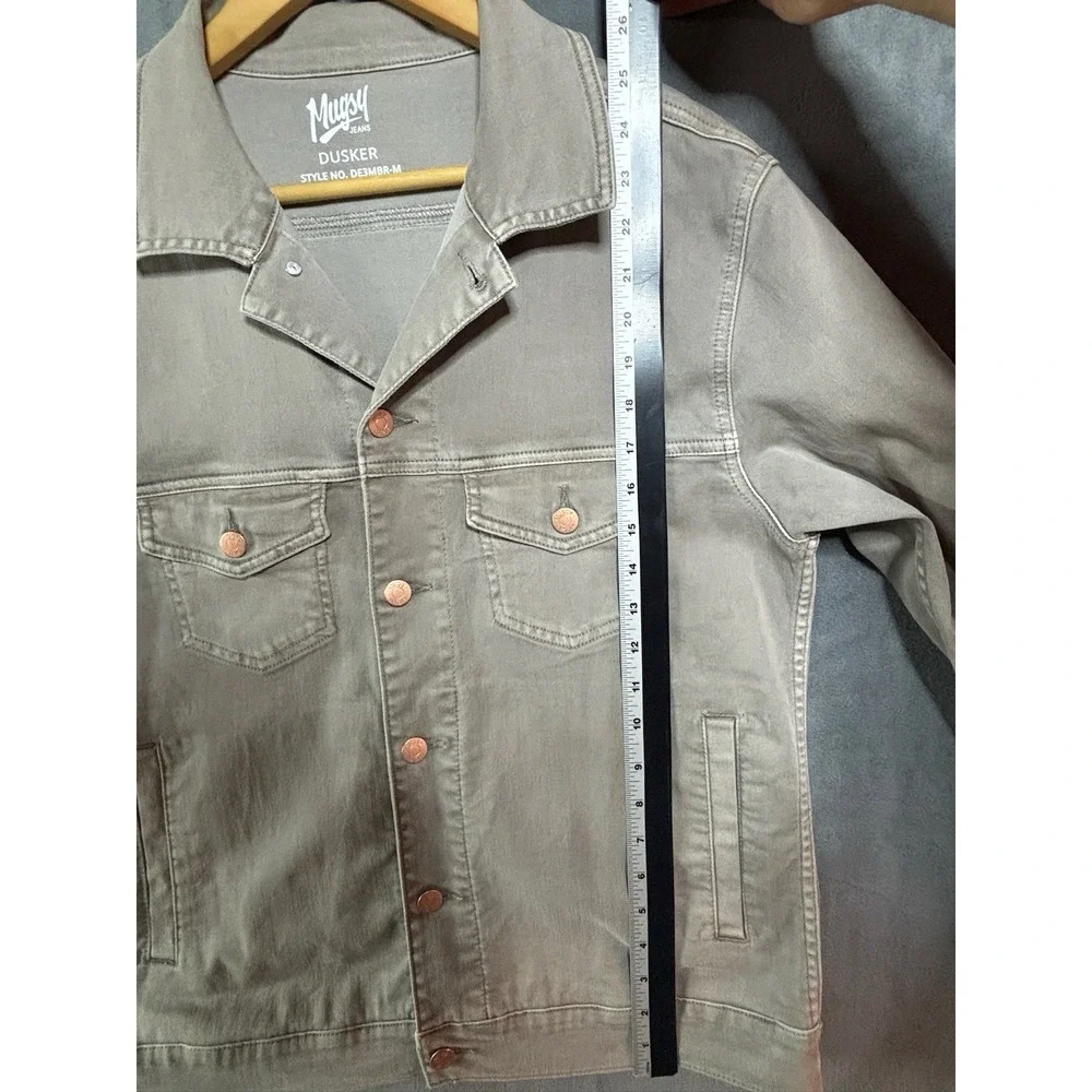 Mugsy Dusker Men's Med Jacket Stretch Denim Khaki Tan Button Up Front